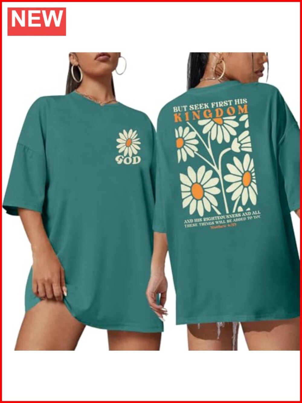 Oversized Christian Graphic Tee Short Sleeve Cotton Blend Crew Neck